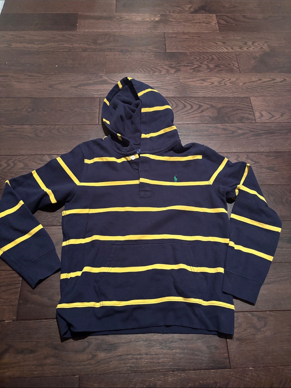 Ralph Lauren Navy and Yellow Striped Hoodie Sweater